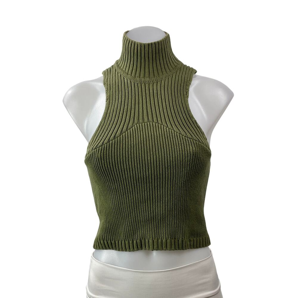 GUIZIO Semie REVOLVE Moss Green Sleeveless Ribbed Knit Mock Neck Crop Tank Top S